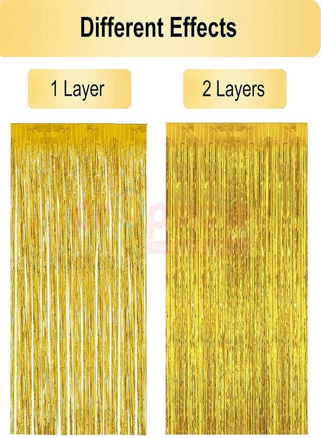 Propsicle Golden Foil Fringe Curtains 4 Pcs (3ft x 6ft) - Shimmer Backdrop for Birthday, Anniversary, Bachelorette, Baby Shower & Party Decoration - Image 3